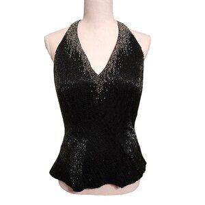 Sequined Silk Top - Black - Size 12